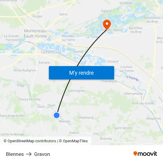 Blennes to Gravon map