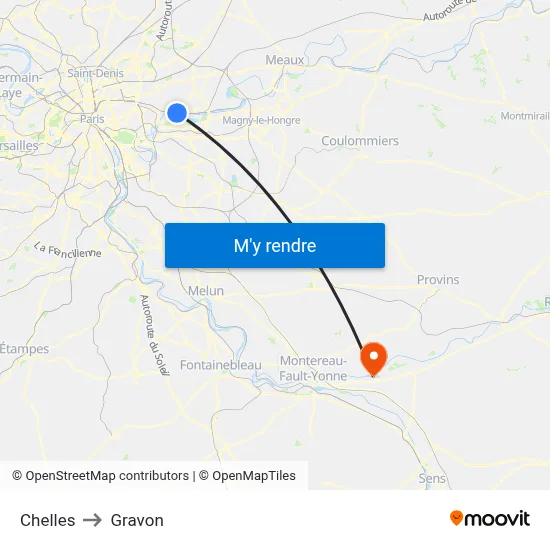 Chelles to Gravon map