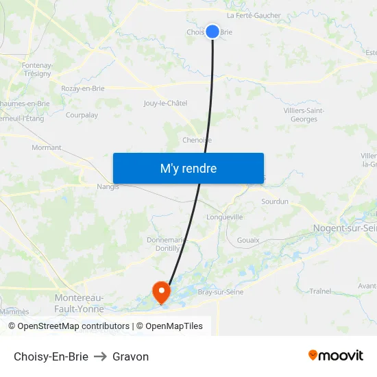 Choisy-En-Brie to Gravon map