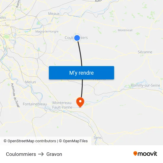 Coulommiers to Gravon map