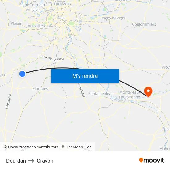 Dourdan to Gravon map