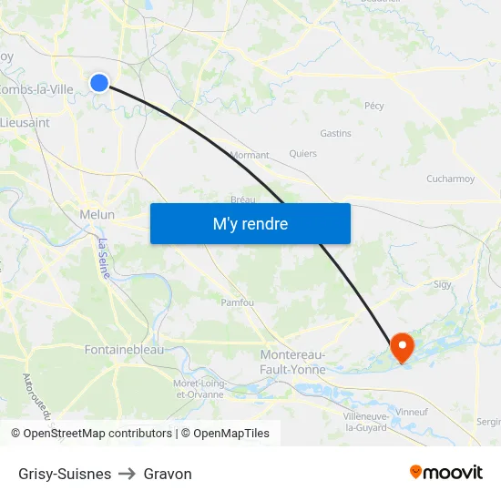Grisy-Suisnes to Gravon map