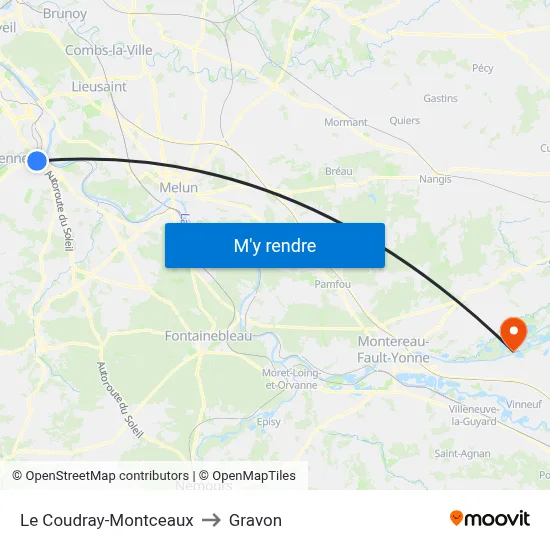 Le Coudray-Montceaux to Gravon map