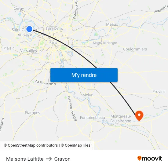 Maisons-Laffitte to Gravon map