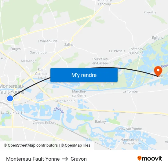 Montereau-Fault-Yonne to Gravon map