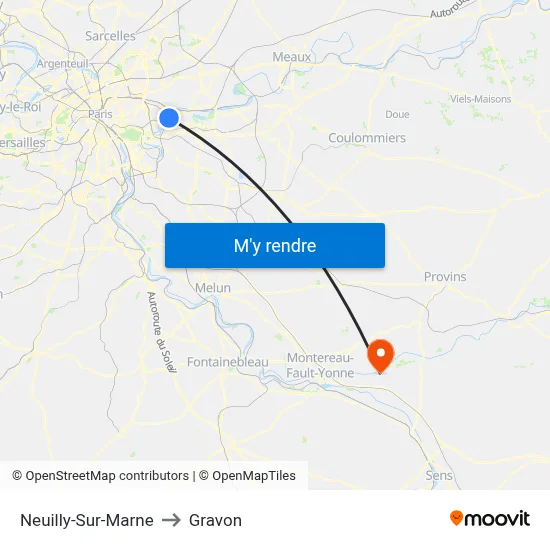 Neuilly-Sur-Marne to Gravon map