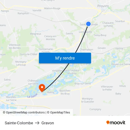 Sainte-Colombe to Gravon map