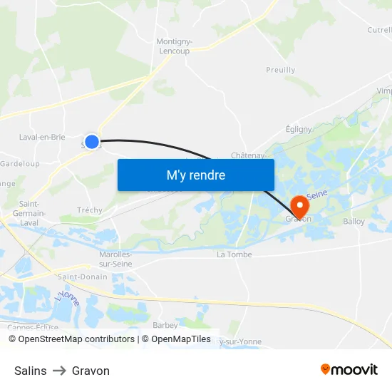 Salins to Gravon map