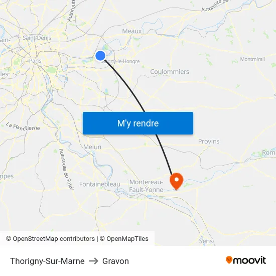 Thorigny-Sur-Marne to Gravon map