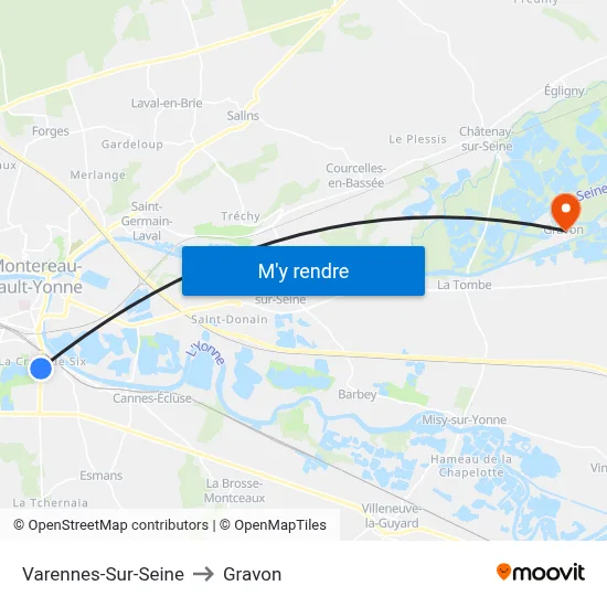 Varennes-Sur-Seine to Gravon map