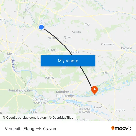 Verneuil-L'Etang to Gravon map