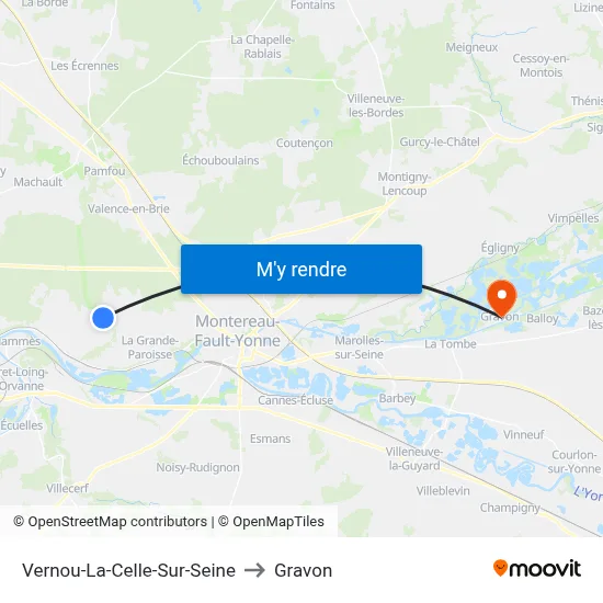 Vernou-La-Celle-Sur-Seine to Gravon map