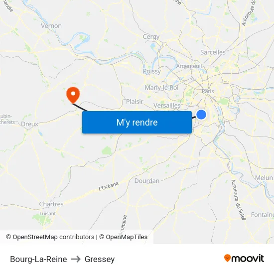 Bourg-La-Reine to Gressey map