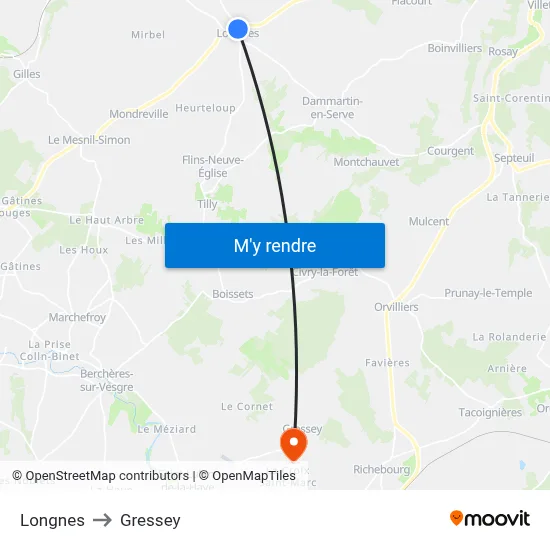 Longnes to Gressey map