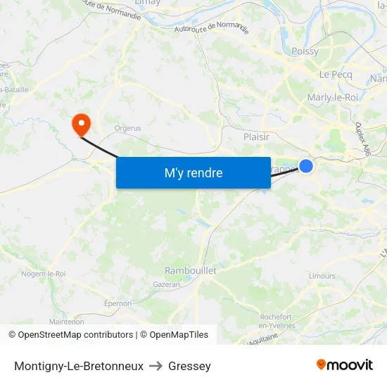 Montigny-Le-Bretonneux to Gressey map