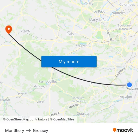 Montlhery to Gressey map