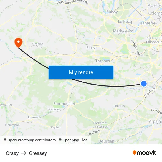 Orsay to Gressey map