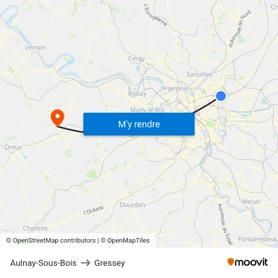 Aulnay-Sous-Bois to Gressey map