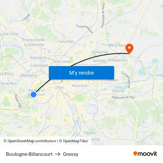 Boulogne-Billancourt to Gressy map