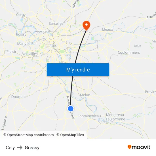 Cely to Gressy map
