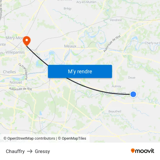 Chauffry to Gressy map