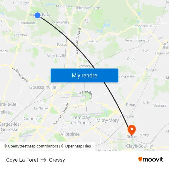 Coye-La-Foret to Gressy map