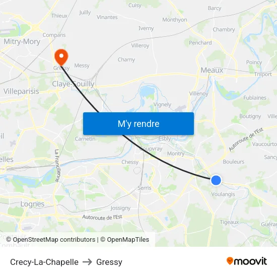 Crecy-La-Chapelle to Gressy map