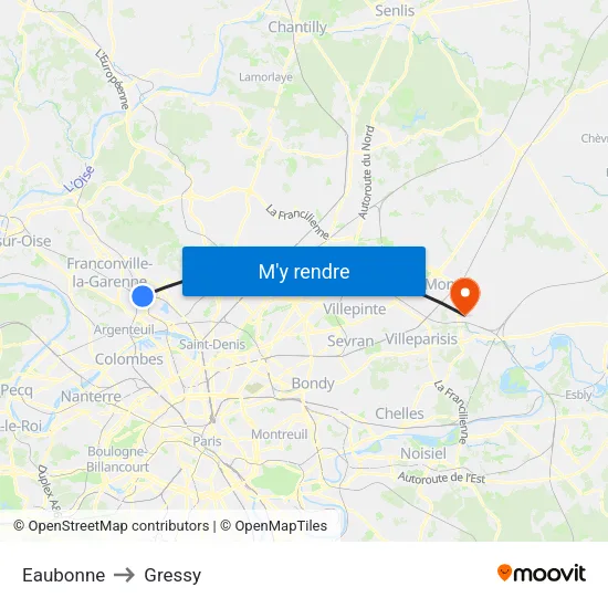 Eaubonne to Gressy map