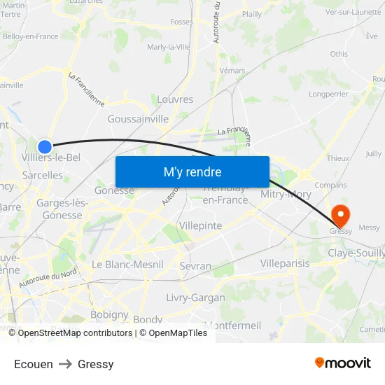Ecouen to Gressy map