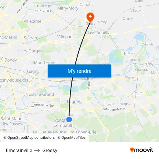 Emerainville to Gressy map