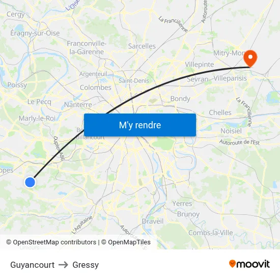 Guyancourt to Gressy map