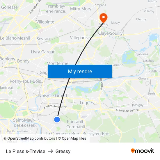 Le Plessis-Trevise to Gressy map
