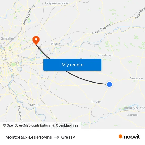 Montceaux-Les-Provins to Gressy map
