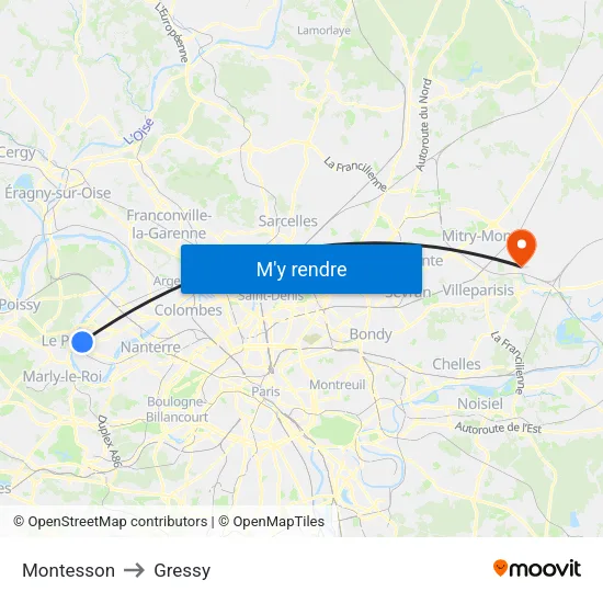 Montesson to Gressy map