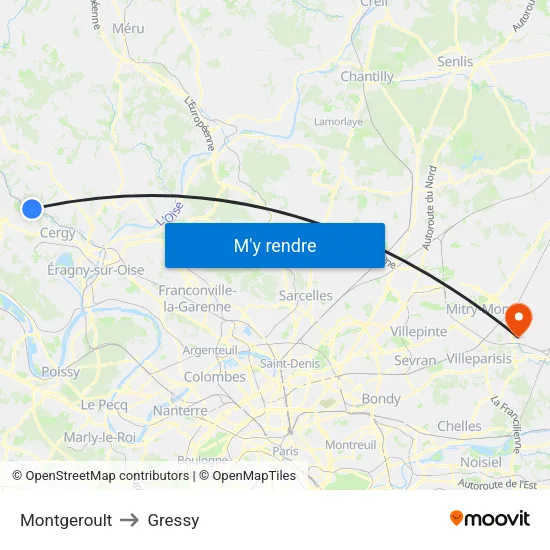 Montgeroult to Gressy map