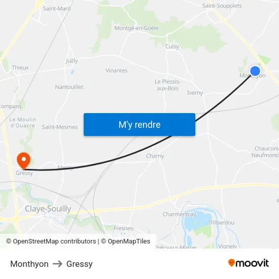 Monthyon to Gressy map