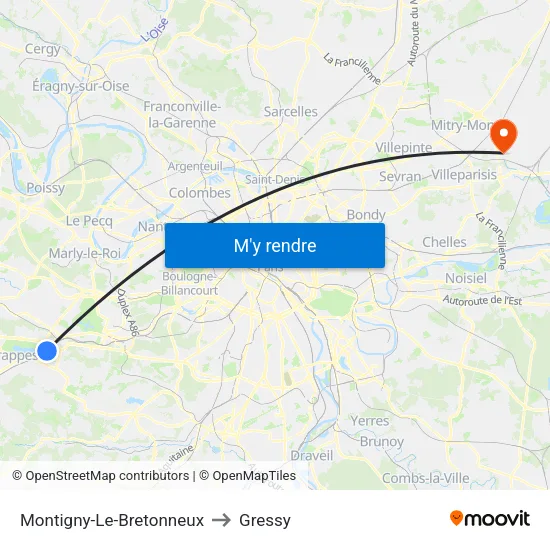 Montigny-Le-Bretonneux to Gressy map