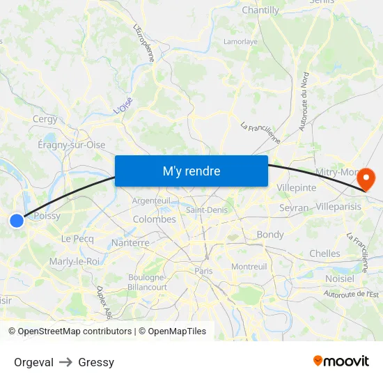 Orgeval to Gressy map