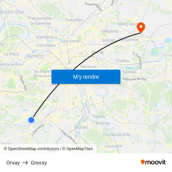 Orsay to Gressy map