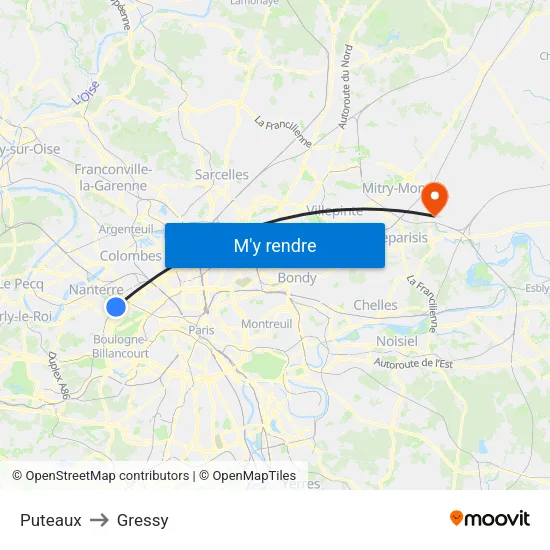 Puteaux to Gressy map