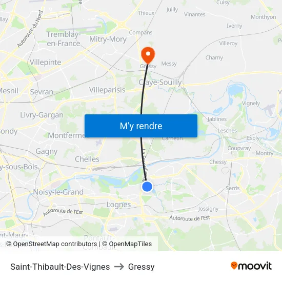Saint-Thibault-Des-Vignes to Gressy map