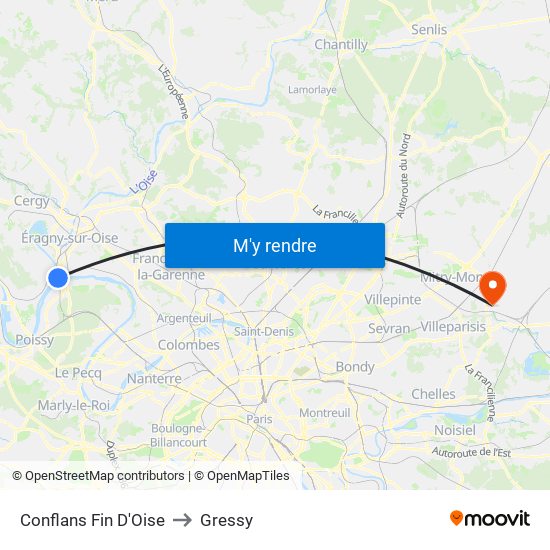 Conflans Fin D'Oise to Gressy map