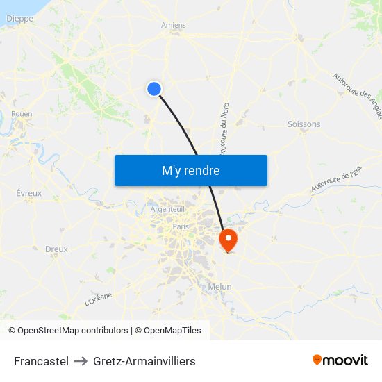 Francastel to Gretz-Armainvilliers map