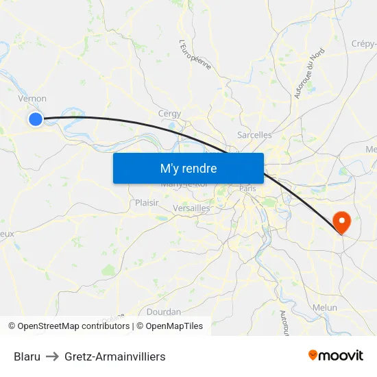 Blaru to Gretz-Armainvilliers map