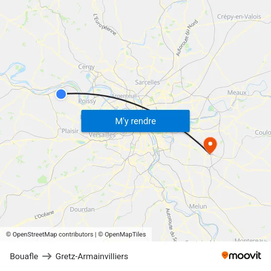 Bouafle to Gretz-Armainvilliers map