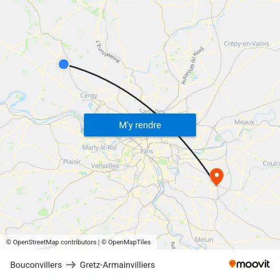 Bouconvillers to Gretz-Armainvilliers map