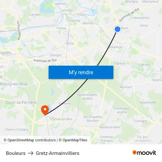 Bouleurs to Gretz-Armainvilliers map