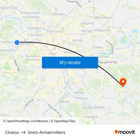 Chatou to Gretz-Armainvilliers map