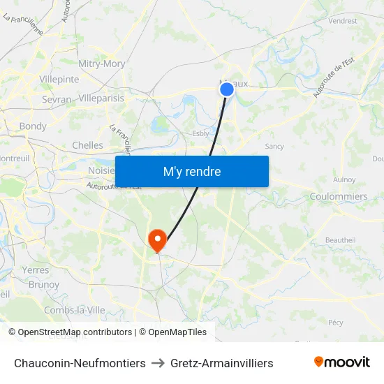 Chauconin-Neufmontiers to Gretz-Armainvilliers map