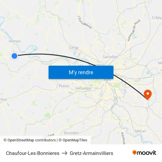 Chaufour-Les-Bonnieres to Gretz-Armainvilliers map